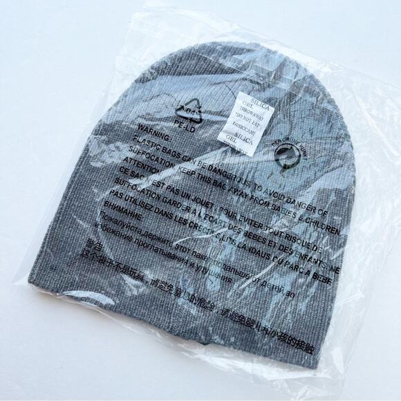 AllSaints Embroidered Script Logo Beanie in Grey Marled - Picture 4 of 4